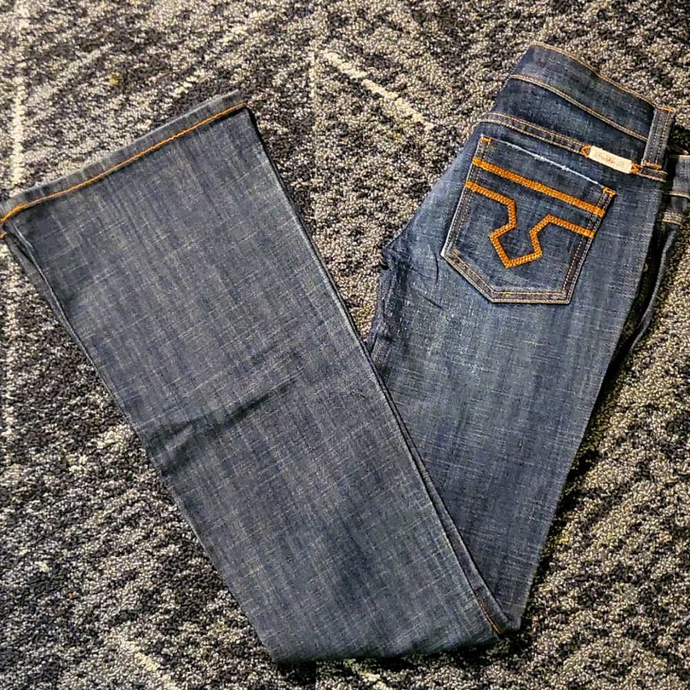 Premium Brand Frankie B Low Rise Distressed Flare Jean, Size 6, New